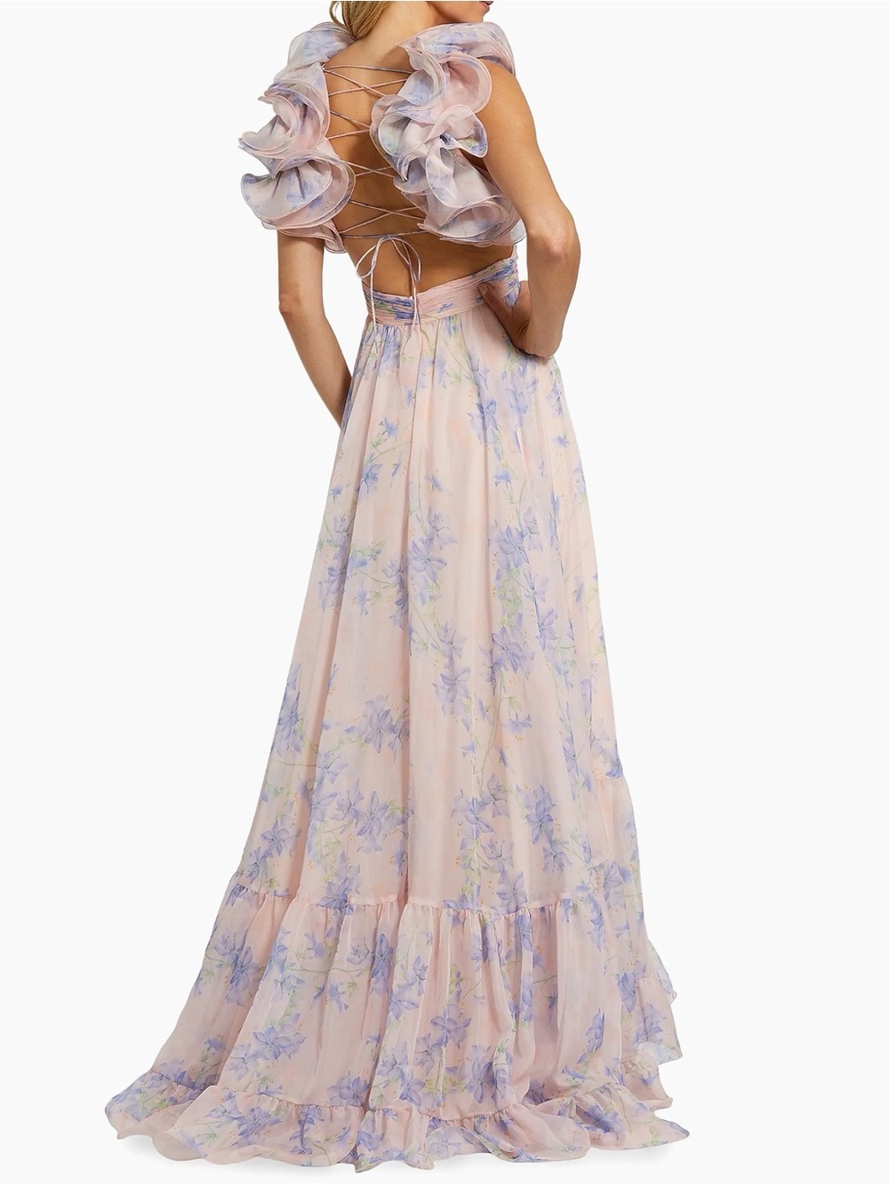 Mac Duggal Ruffle-Sleeve V-Neck Tiered Chiffon Maxi Dress - Picture 2 of 5